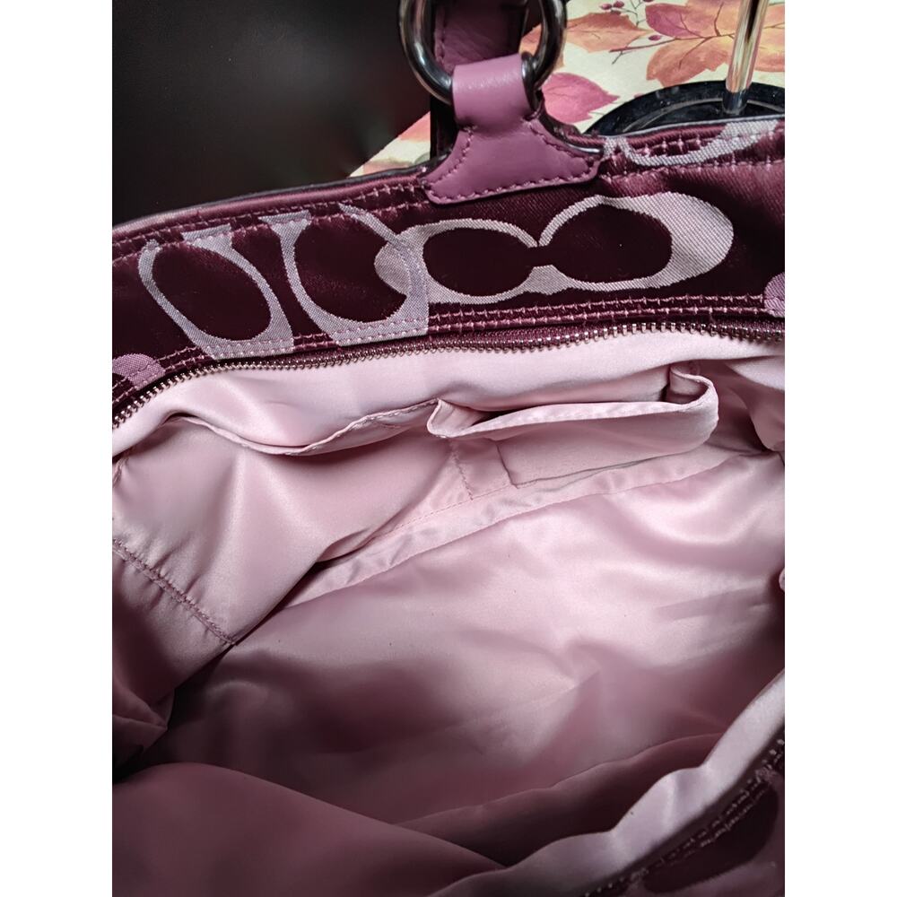 COACH Signature Burgandy Jacquard pleated front  Handbag Tote F20444 from 2012 - Picture 8 of 10